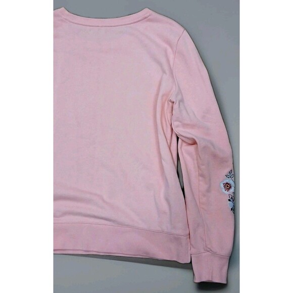 Talbots M Pink Cotton Embroidered Floral Sweatshirt Boho Cottagecore Preppy - Picture 8 of 10